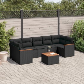 Set Divani da Giardino con Cuscini 8 pz Nero in Polyrattan