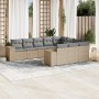 Set Divano da Giardino 10 pz con Cuscini Beige in Polyrattan