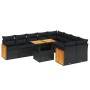 Set Divani da Giardino 10pz con Cuscini in Polyrattan Nero