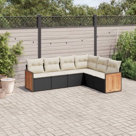 Set Divano da Giardino 6 pz con Cuscini Nero in Polyrattan