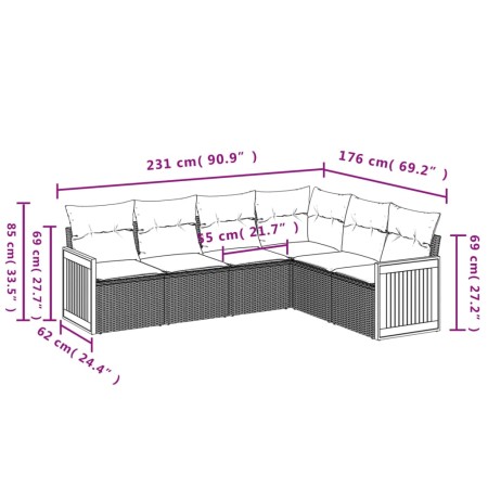 Set Divano da Giardino 6 pz con Cuscini Nero in Polyrattan