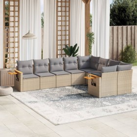 Set Divano da Giardino 9 pz con Cuscini Beige in Polyrattan