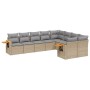 Set Divano da Giardino 9 pz con Cuscini Beige in Polyrattan