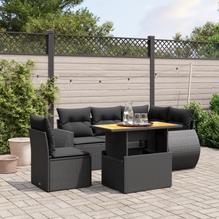 Set Divano da Giardino 6 pz con Cuscini Nero in Polyrattan