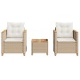 Set da Bistrò 3 pz con Cuscini Beige Polyrattan e Legno Acacia