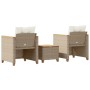 Set da Bistrò 3 pz con Cuscini Beige Polyrattan e Legno Acacia