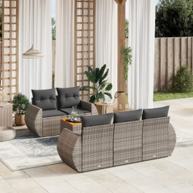 Set Divano da Giardino 6 pz con Cuscini Grigio in Polyrattan