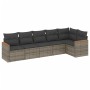 Set Divano da Giardino 6 pz con Cuscini Grigio in Polyrattan