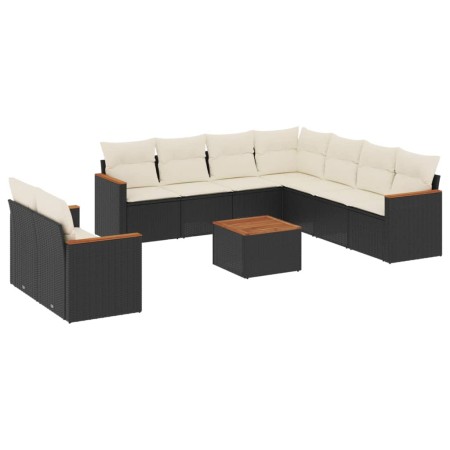 Set Divani da Giardino 10pz con Cuscini in Polyrattan Nero