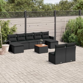 Set Divani da Giardino 10pz con Cuscini in Polyrattan Nero