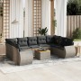 Set Divano da Giardino 10 pz con Cuscini Grigio in Polyrattan