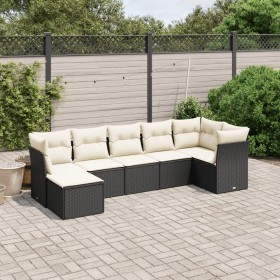 Set Divani da Giardino con Cuscini 7pz Nero Polyrattan