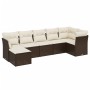 Set Divani da Giardino 7 pz con Cuscini Marrone in Polyrattan