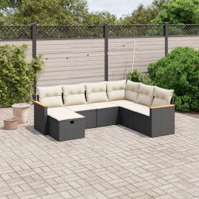 Set Divani da Giardino con Cuscini 7pz Nero Polyrattan