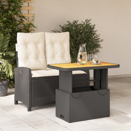 Set da Pranzo da Giardino 2 pz con Cuscini Nero in Polyrattan