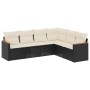 Set Divano da Giardino 6 pz con Cuscini Nero in Polyrattan