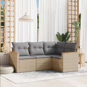 Set Divano da Giardino 4 pz con Cuscini Beige Misto Polyrattan