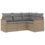 Set Divano da Giardino 4 pz con Cuscini Beige Misto Polyrattan