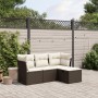 Set Divano da Giardino 4 pz con Cuscini Marrone in Polyrattan