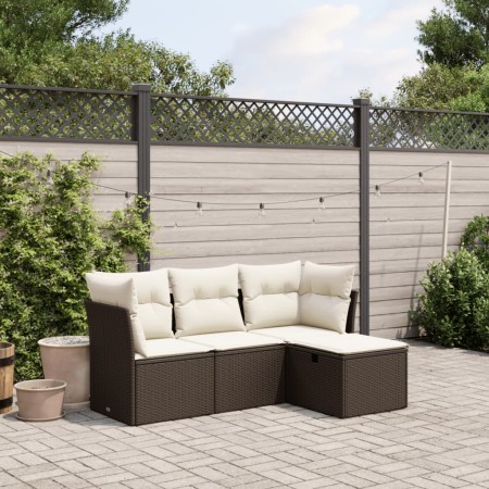 Set Divano da Giardino 4 pz con Cuscini Marrone in Polyrattan