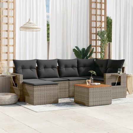 Set Divani da Giardino 7 pz con Cuscini Grigio in Polyrattan