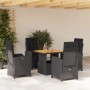 Set da Pranzo da Giardino 5 pz Nero con Cuscini in Polyrattan