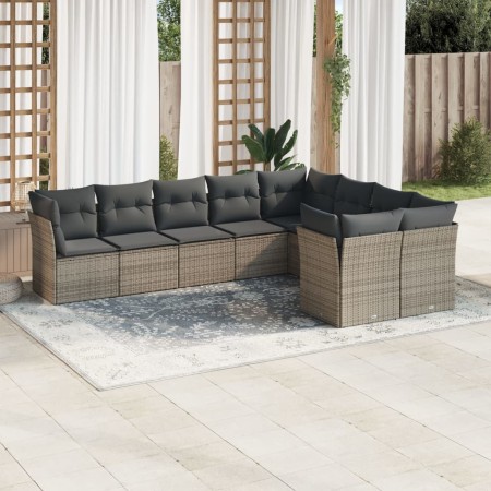 Set Divano da Giardino 9 pz con Cuscini Grigio in Polyrattan