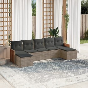 Set Divani da Giardino 7 pz con Cuscini Grigio in Polyrattan