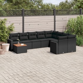 Set Divani da Giardino 10pz con Cuscini in Polyrattan Nero