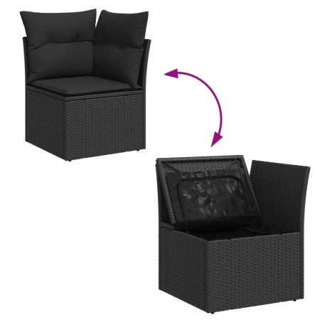 Set Divani da Giardino 10pz con Cuscini in Polyrattan Nero