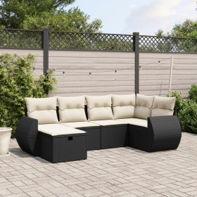 Set Divano da Giardino 6 pz con Cuscini Nero in Polyrattan