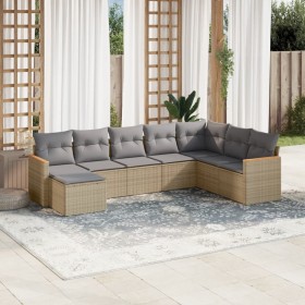 Set Divano da Giardino 8 pz con Cuscini Beige Misto Polyrattan