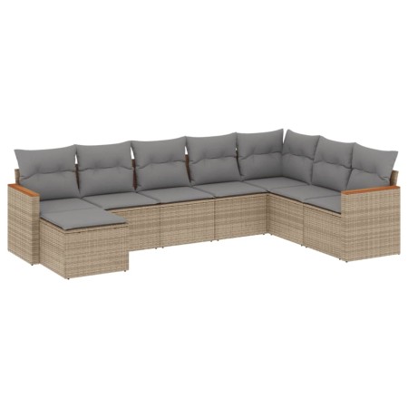 Set Divano da Giardino 8 pz con Cuscini Beige Misto Polyrattan