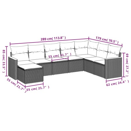 Set Divano da Giardino 8 pz con Cuscini Beige Misto Polyrattan