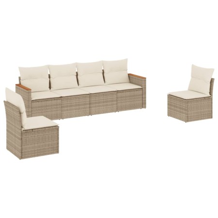 Set Divano da Giardino 6 pz con Cuscini Beige in Polyrattan