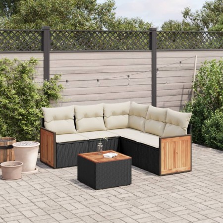 Set Divano da Giardino 6 pz con Cuscini Nero in Polyrattan