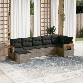 Set Divani da Giardino 7 pz con Cuscini Grigio in Polyrattan