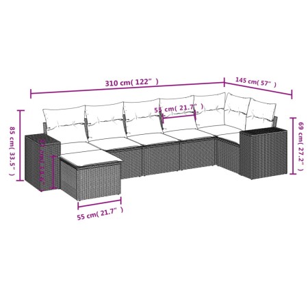 Set Divani da Giardino 7 pz con Cuscini Beige in Polyrattan