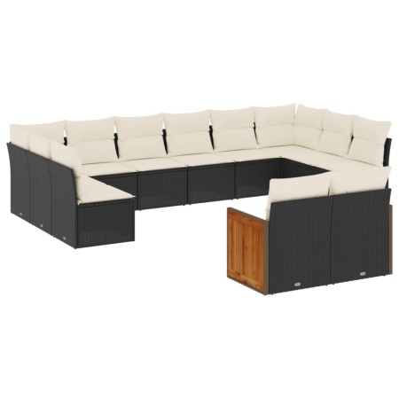 Set Divani da Giardino 12 pz con Cuscini Nero in Polyrattan