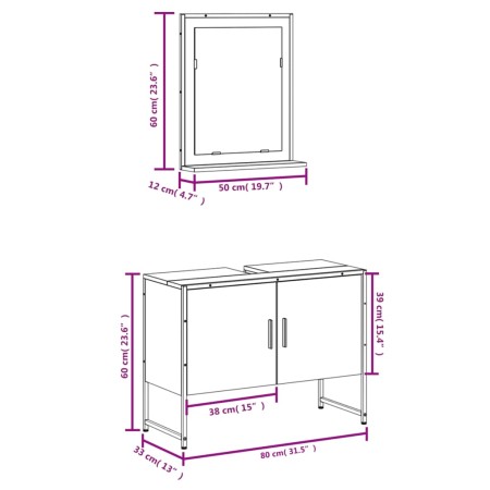 Set Mobili da Bagno 2 pz Rovere Fumo in Legno Multistrato