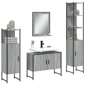 Set Mobili da Bagno 4 pz Grigio Sonoma in Legno Multistrato