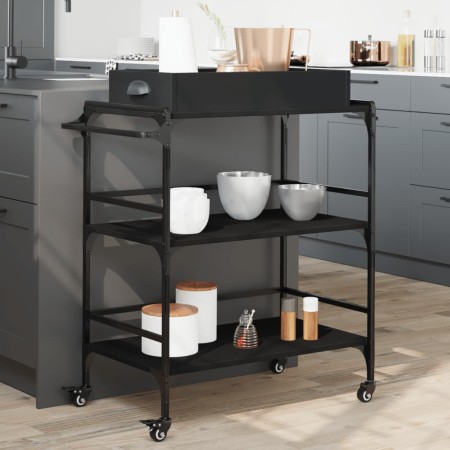 Carrello da Cucina Nero 81,5x41x92,5 cm in Legno Multistrato