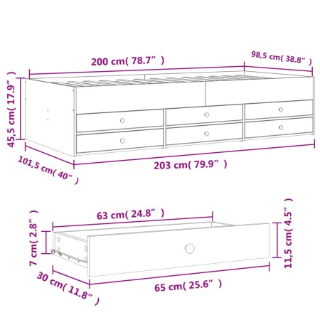 Divano Letto con Cassetti Bianco 100x200cm in Legno Multistrato