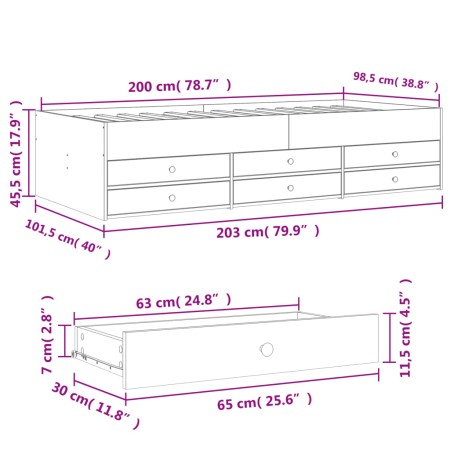 Divano Letto con Cassetti Rovere Fumo 100x200 cm Multistrato