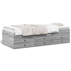 Divano Letto con Cassetti Grigio Sonoma 90x190 cm Multistrato