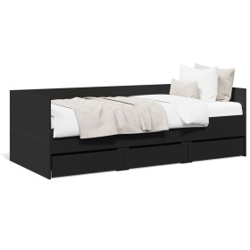 Divano Letto con Cassetti Nero 75x190 cm in Legno Multistrato