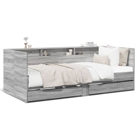 Divano Letto con Cassetti Grigio Sonoma 100x200 cm Multistrato