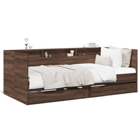 Divano Letto con Cassetti Rovere Marrone 90x190 cm Multistrato