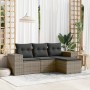 Set Divani da Giardino 4 pz con Cuscini in Polyrattan Grigio