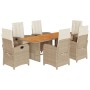 Set Pranzo da Giardino 7 pz con Cuscini Beige Misto Polyrattan